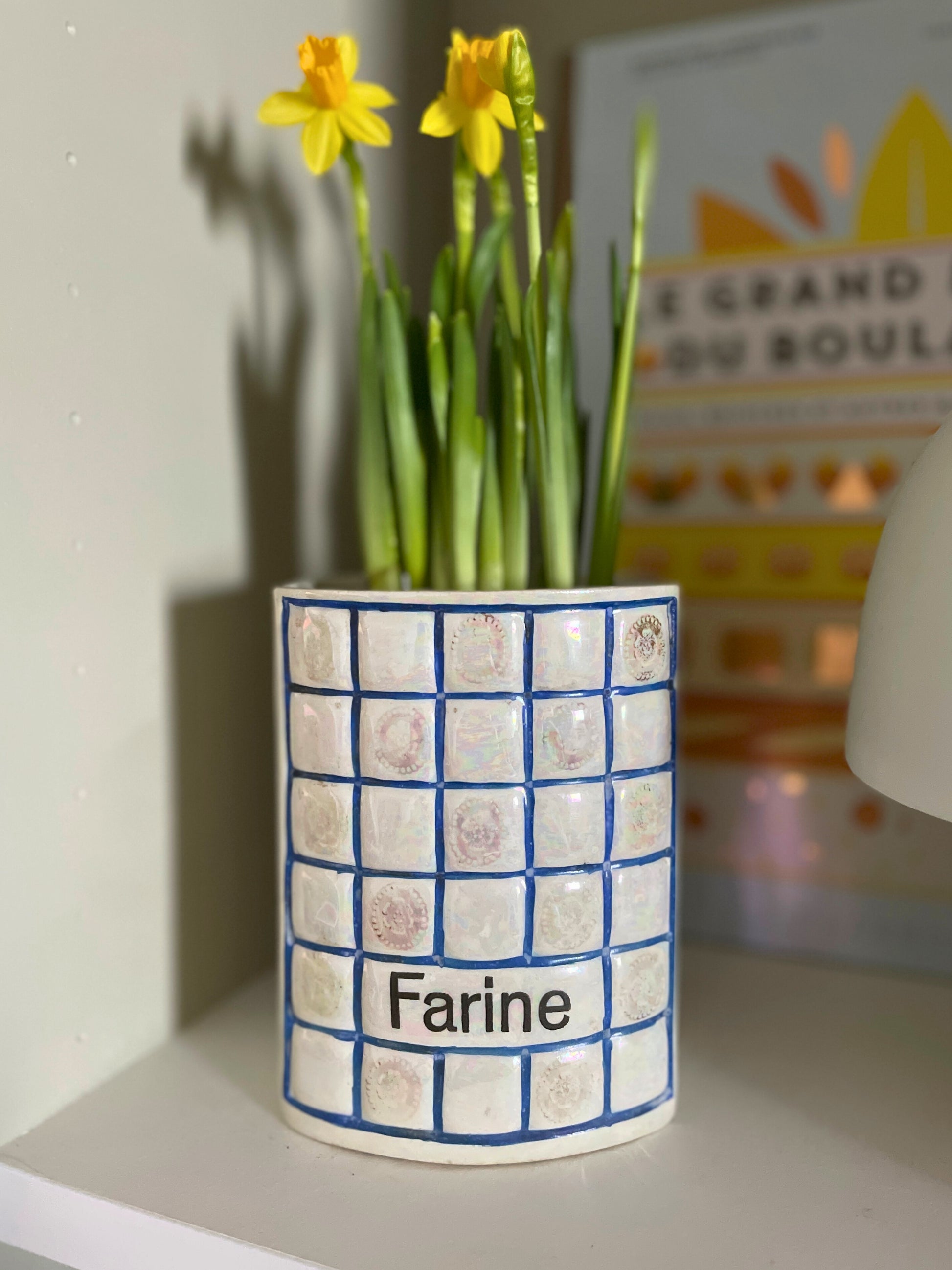 Cache pot vase quadrillage Ohmabergere