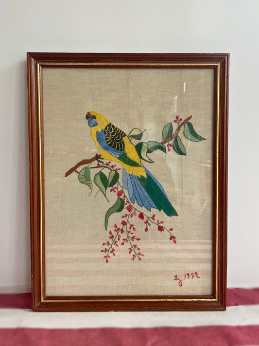 Cadre broderie perroquet Ohmabergere